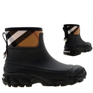 Burberry Black & Tan Short Checked Rain Boots